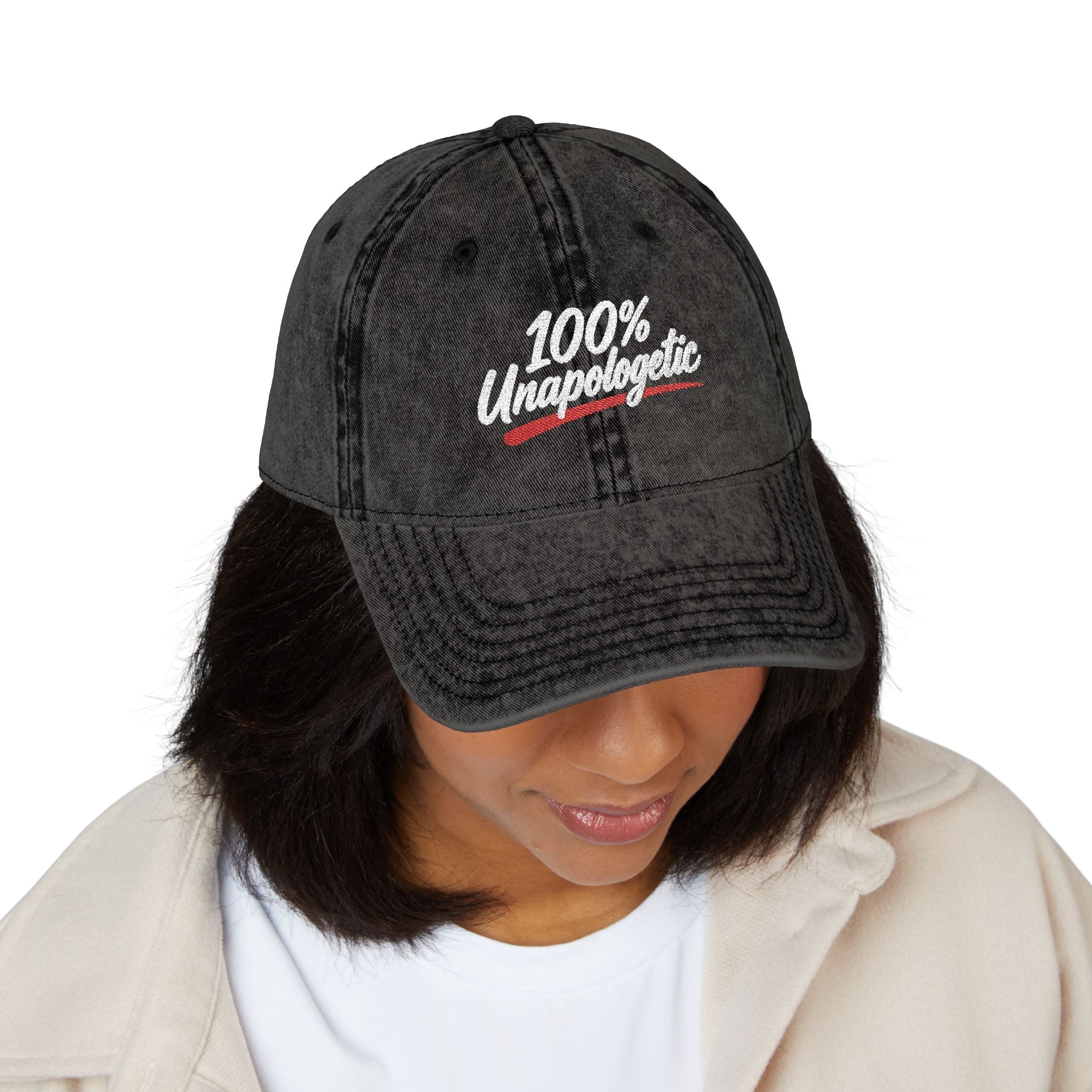 Vintage Embroidered Cap — "100% Unapologetic" Distressed Baseball Hat