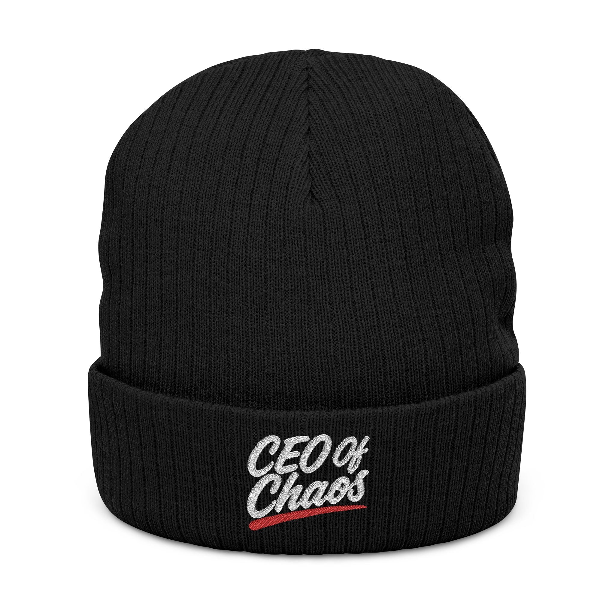 CEO of Chaos Embroidered Ribbed Knit Beanie — Casual Streetwear Winter Hat