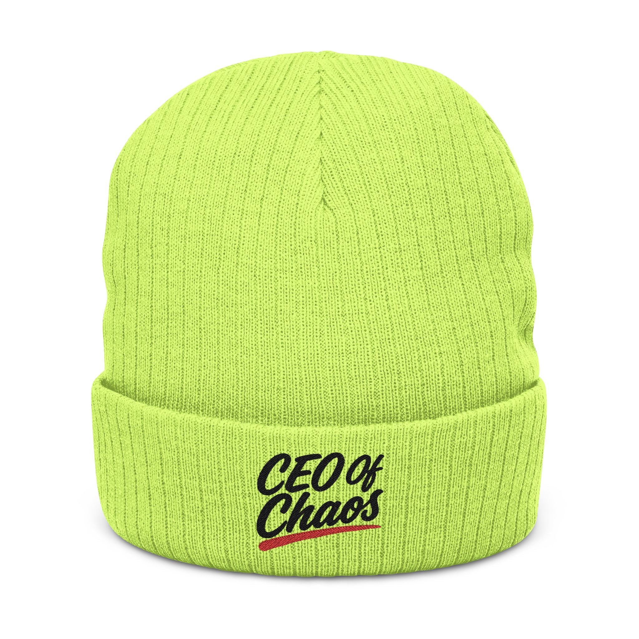 CEO of Chaos Embroidered Ribbed Knit Beanie — Casual Streetwear Winter Hat
