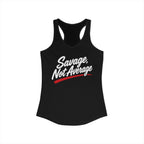 Savage Not Average Red Script Racerback Tank product view 1 – No Filter Daily