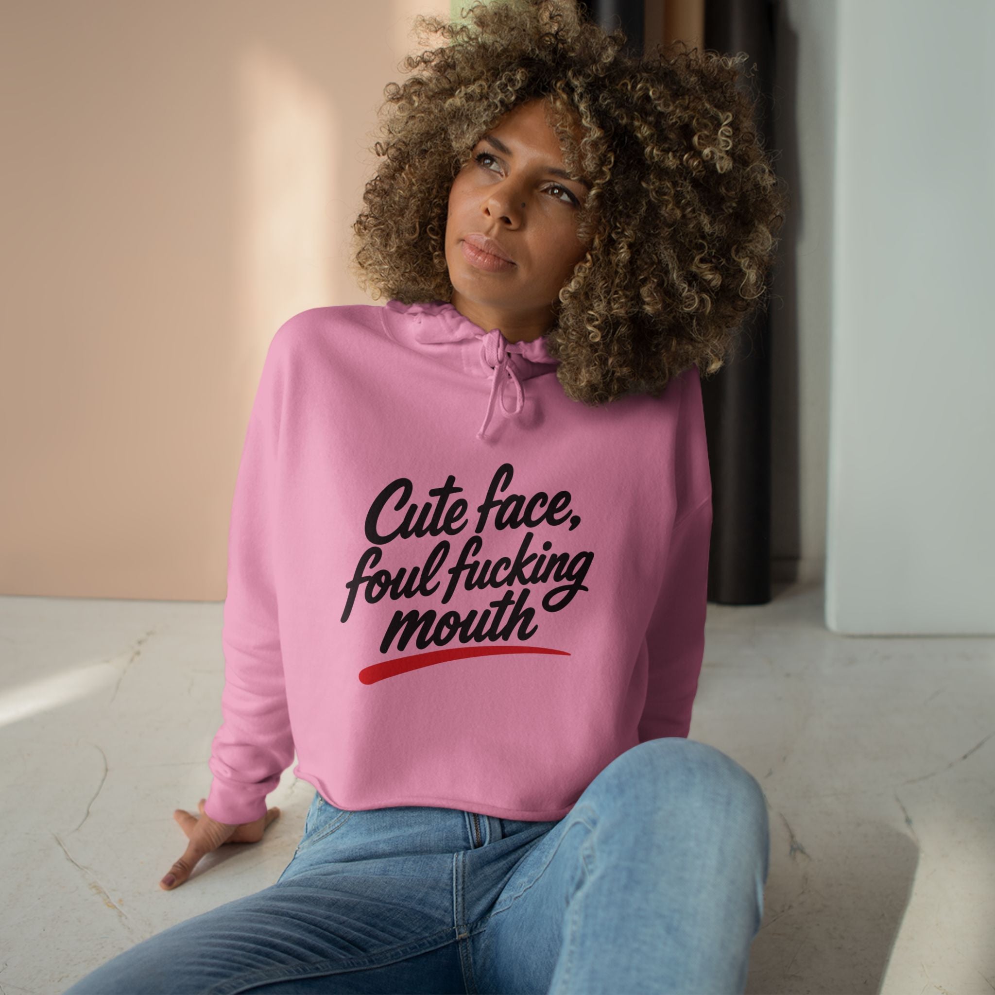 Cute Face, Foul Fucking Mouth Cropped Hoodie