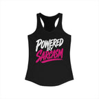Powered by Sarcasm Racerback Tank product view 1 – No Filter Daily