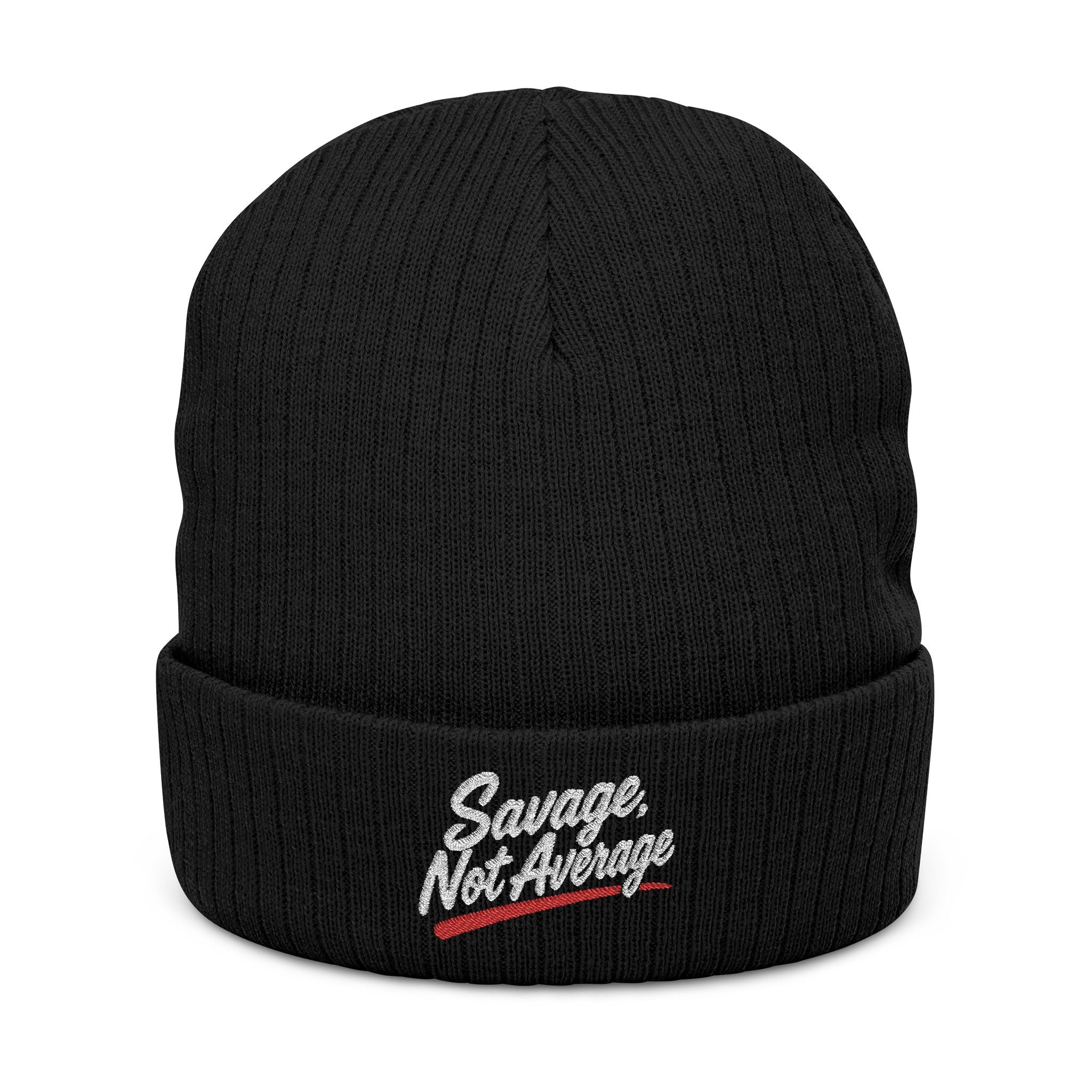 Savage Not Average Embroidered Ribbed Knit Beanie
