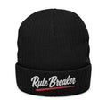 Rule Breaker Ribbed Knit Beanie — Embroidered Cuff Hat