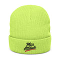 Miss Attitude Ribbed Knit Beanie — Embroidered Cuffed Winter Hat