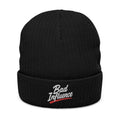 Embroidered "Bad Influence" Ribbed Beanie – Trendy Knit Winter Hat