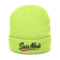 Sass Mode Ribbed Knit Beanie – Embroidered Cuffed Winter Hat