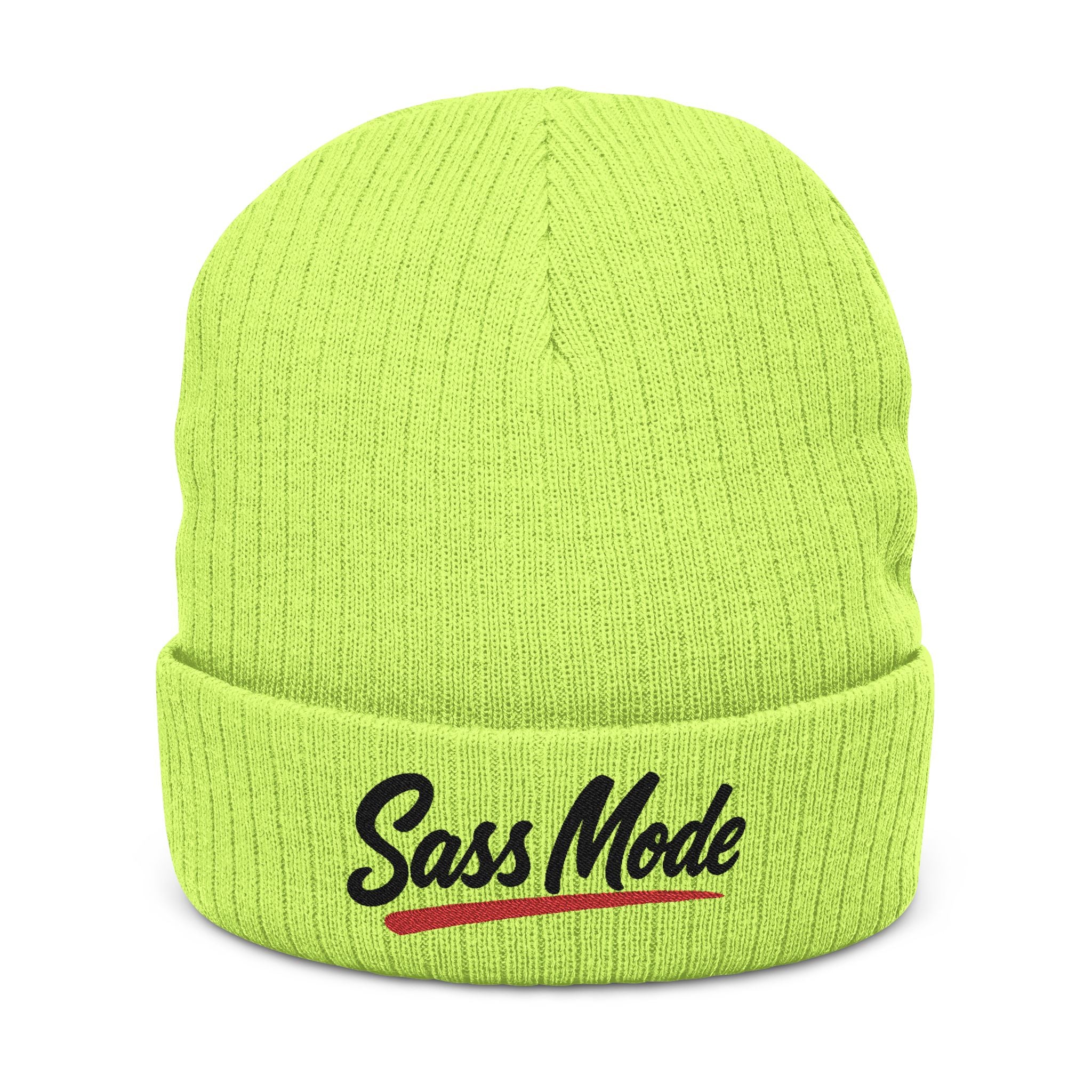Sass Mode Ribbed Knit Beanie – Embroidered Cuffed Winter Hat