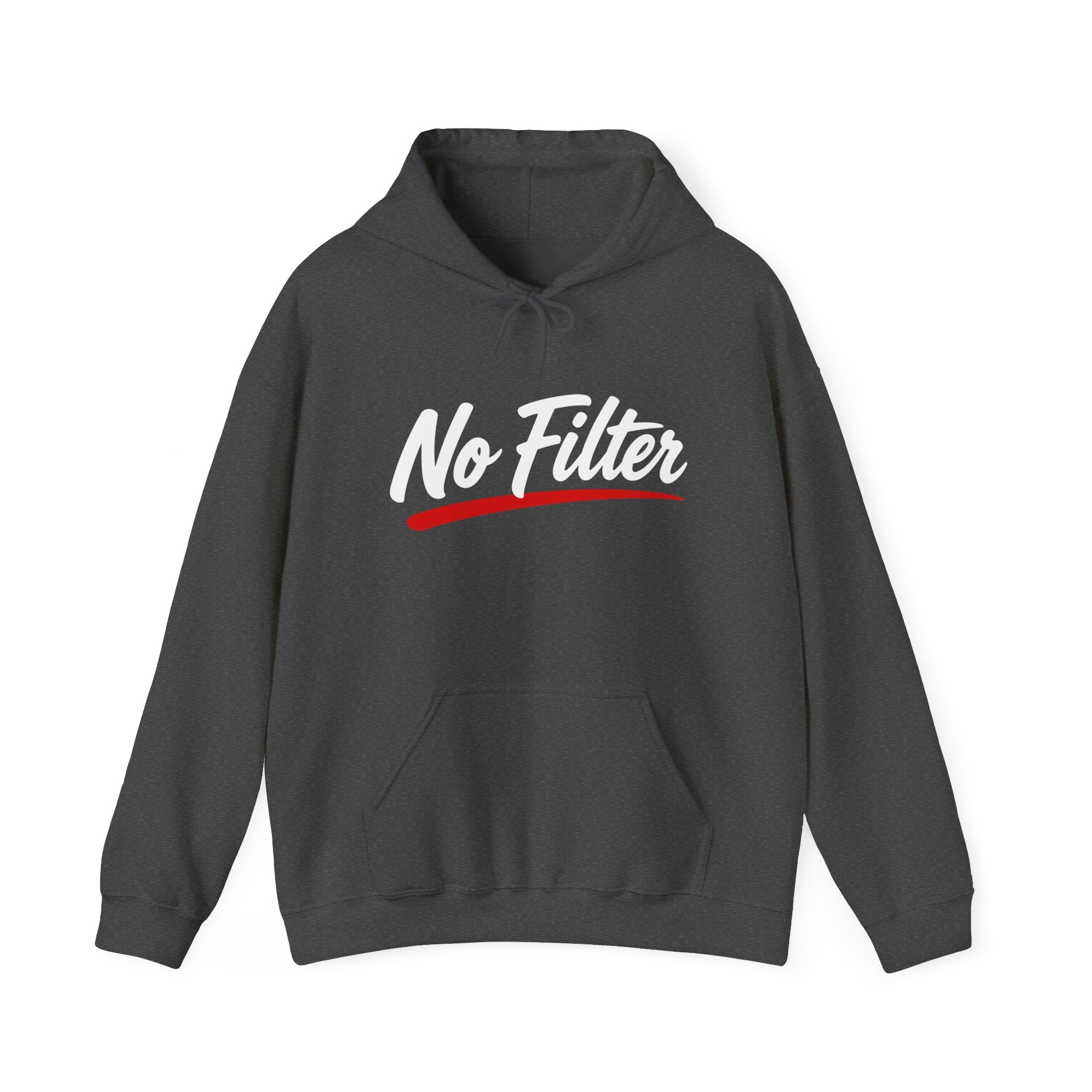 No Filter Hoodie — Bold Script Graphic Hooded Sweatshirt